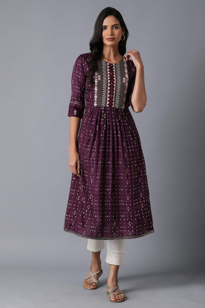 Dark Purple Embroidered kurta - wforwoman