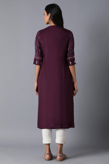 Dark Purple Embroidered kurta - wforwoman