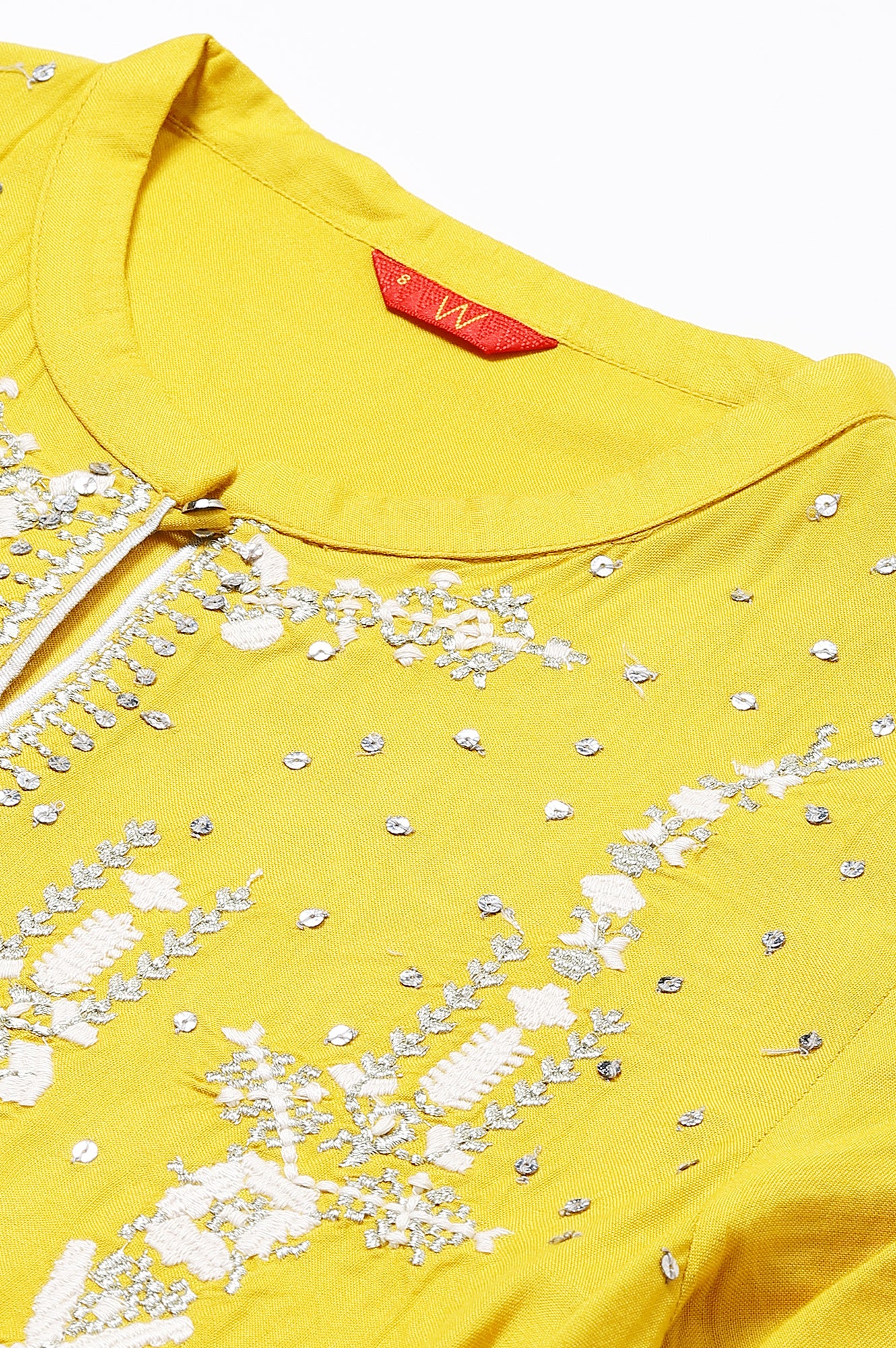 Yellow Embroidered Straight kurta