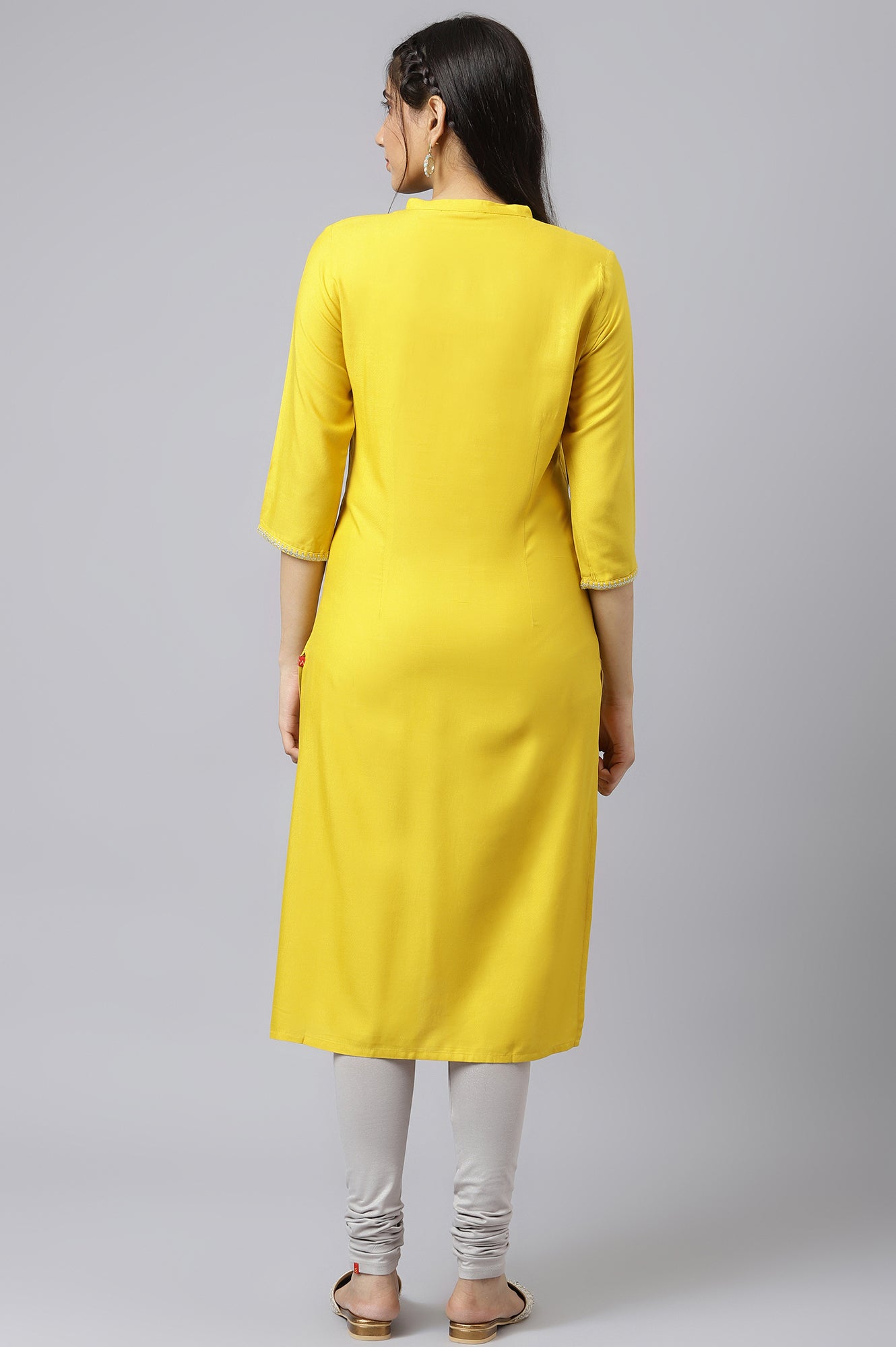 Yellow Embroidered Straight kurta