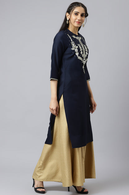 Blue Embroidered Straight kurta