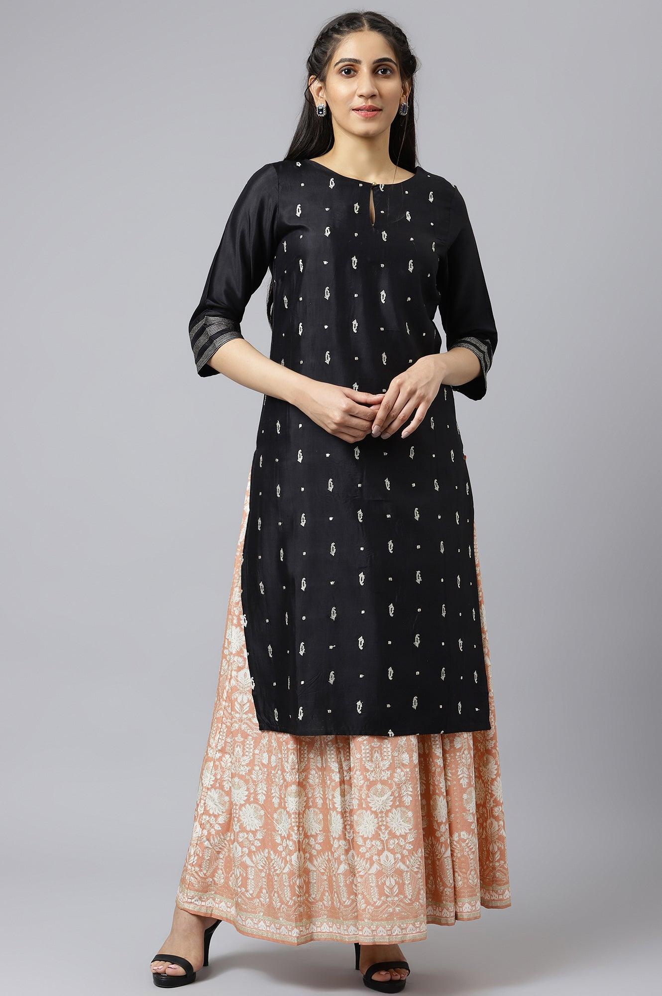 Black Embroidered Festive Straight kurta - wforwoman