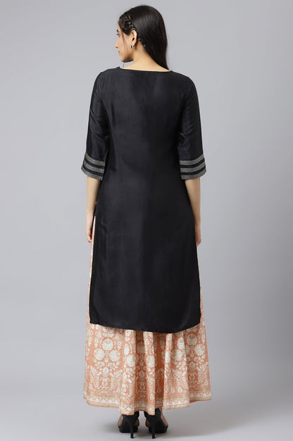 Black Embroidered Festive Straight kurta - wforwoman