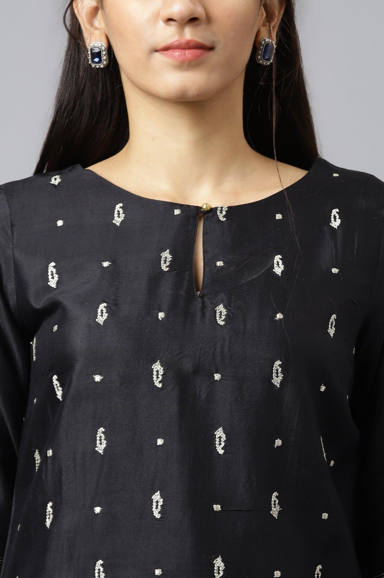 Black Embroidered Festive Straight kurta - wforwoman