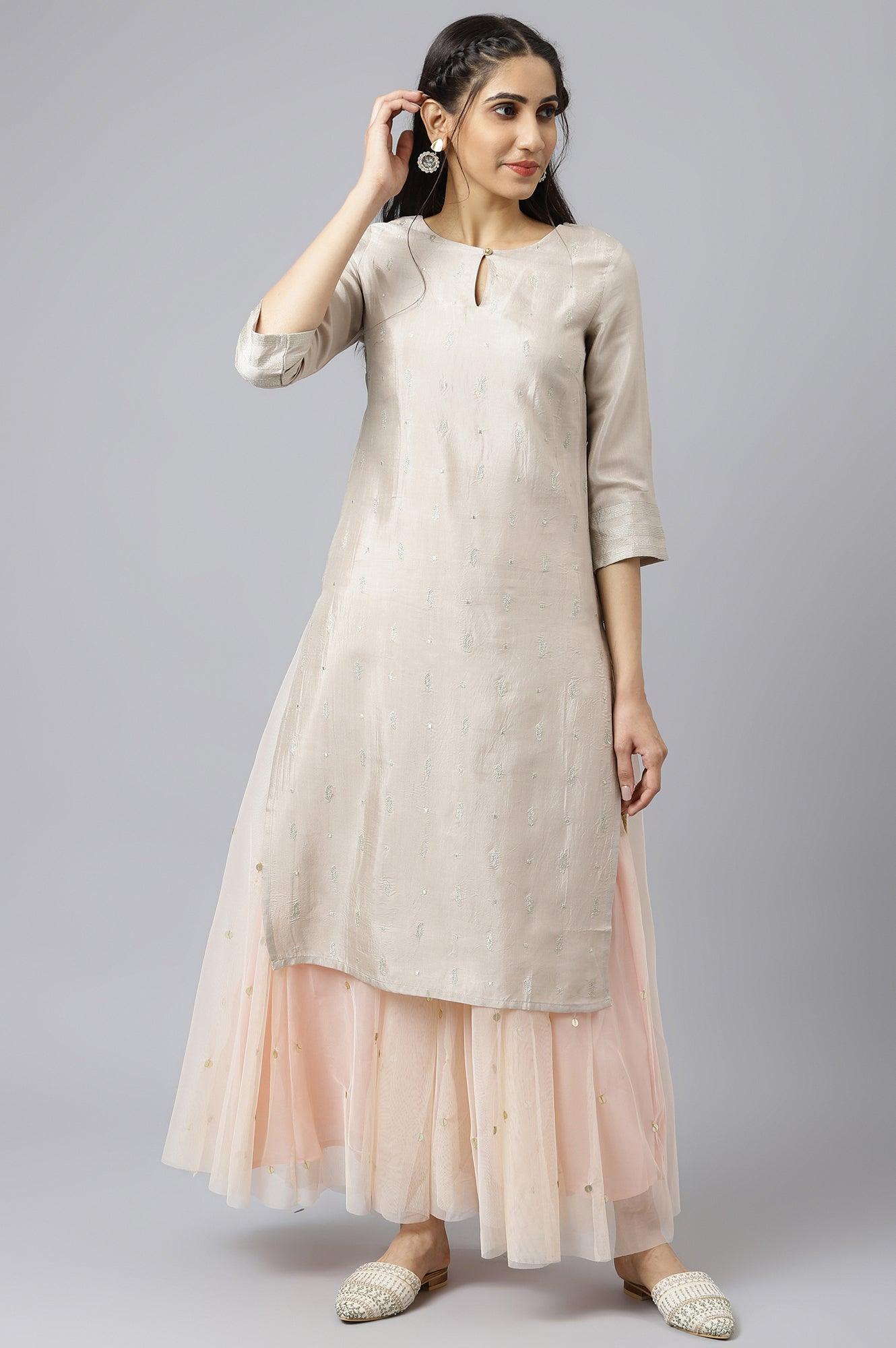 Grey Embroidered Festive Straight kurta - wforwoman