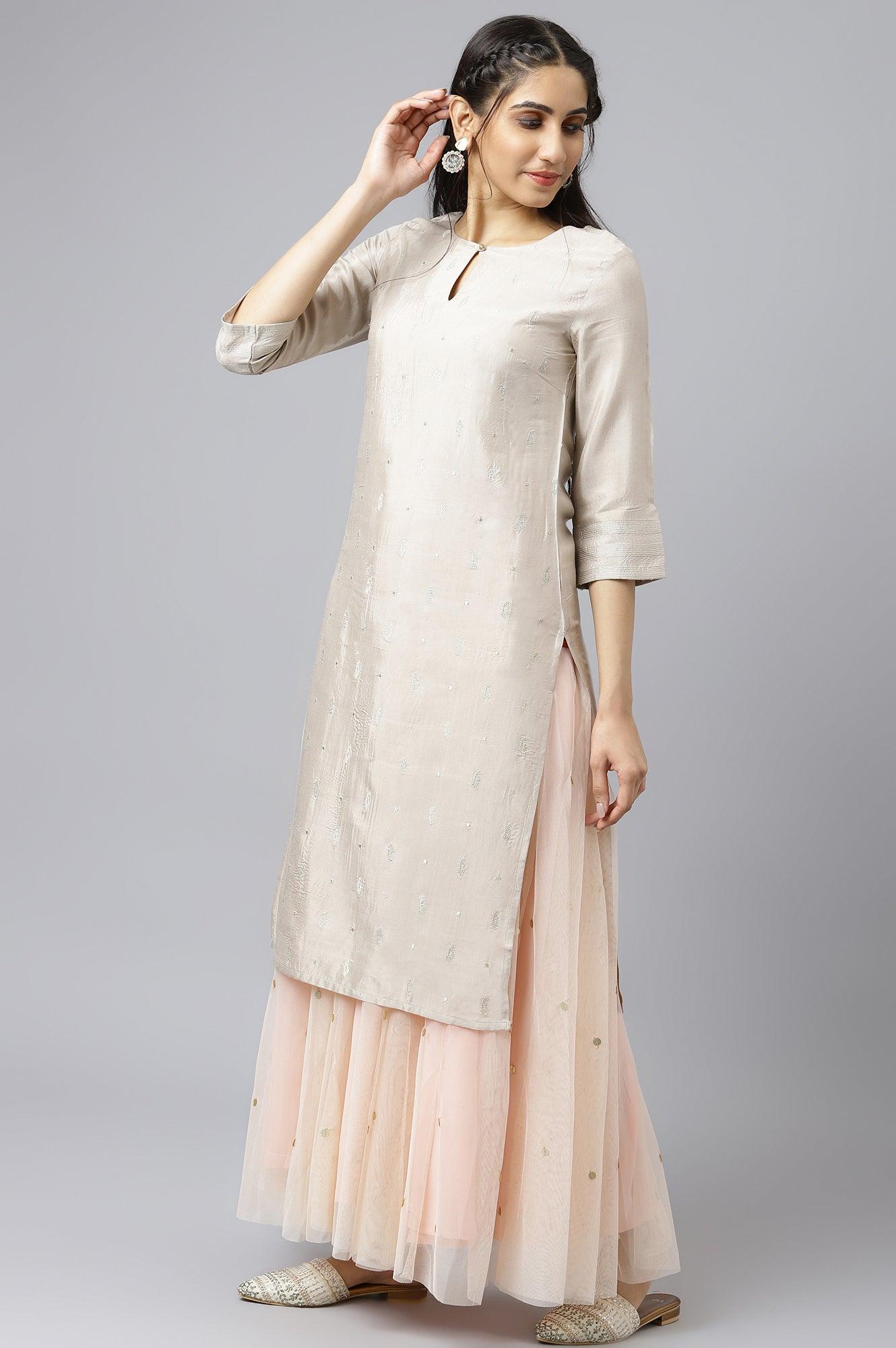 Grey Embroidered Festive Straight kurta - wforwoman