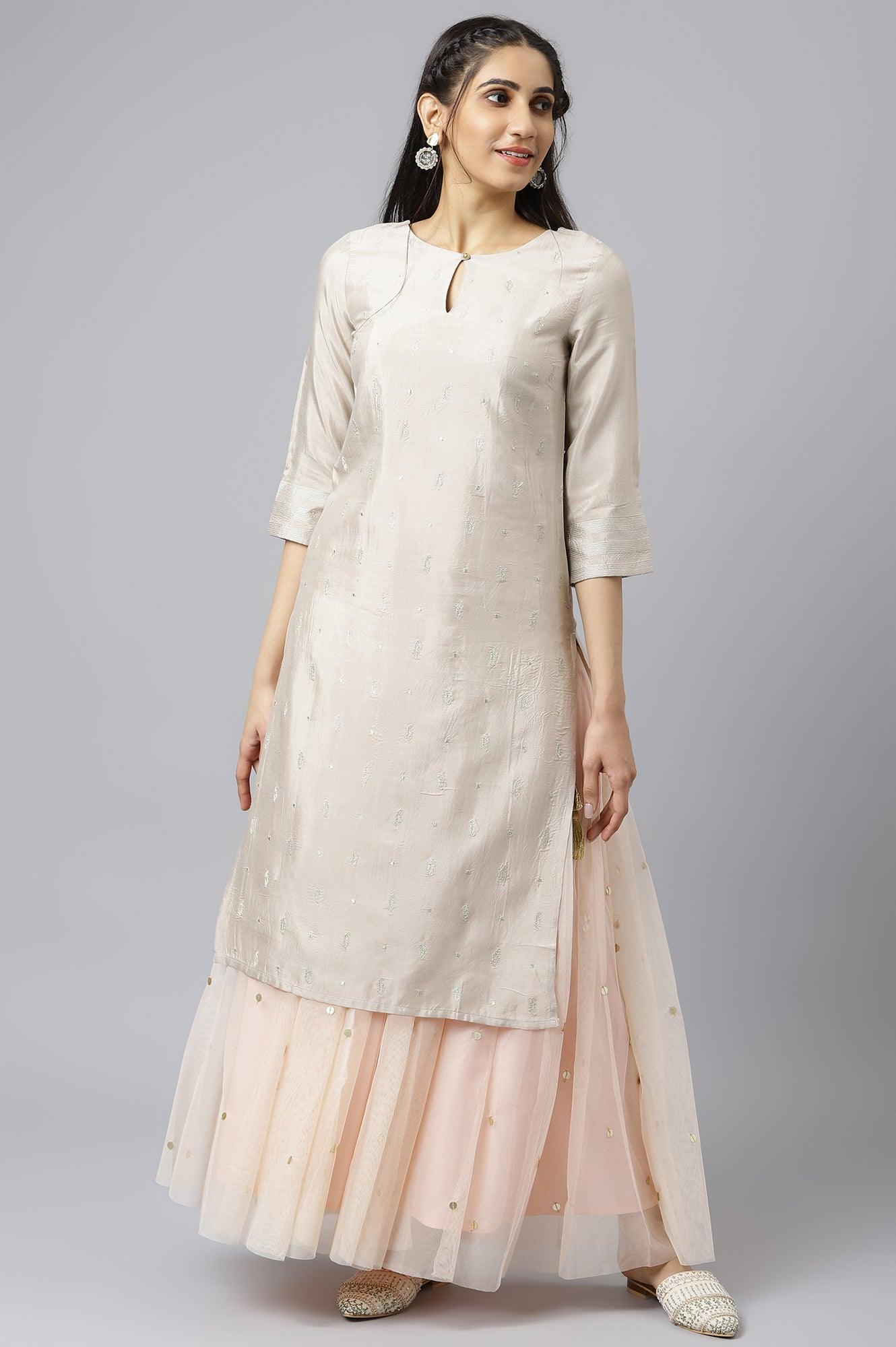 Grey Embroidered Festive Straight kurta - wforwoman