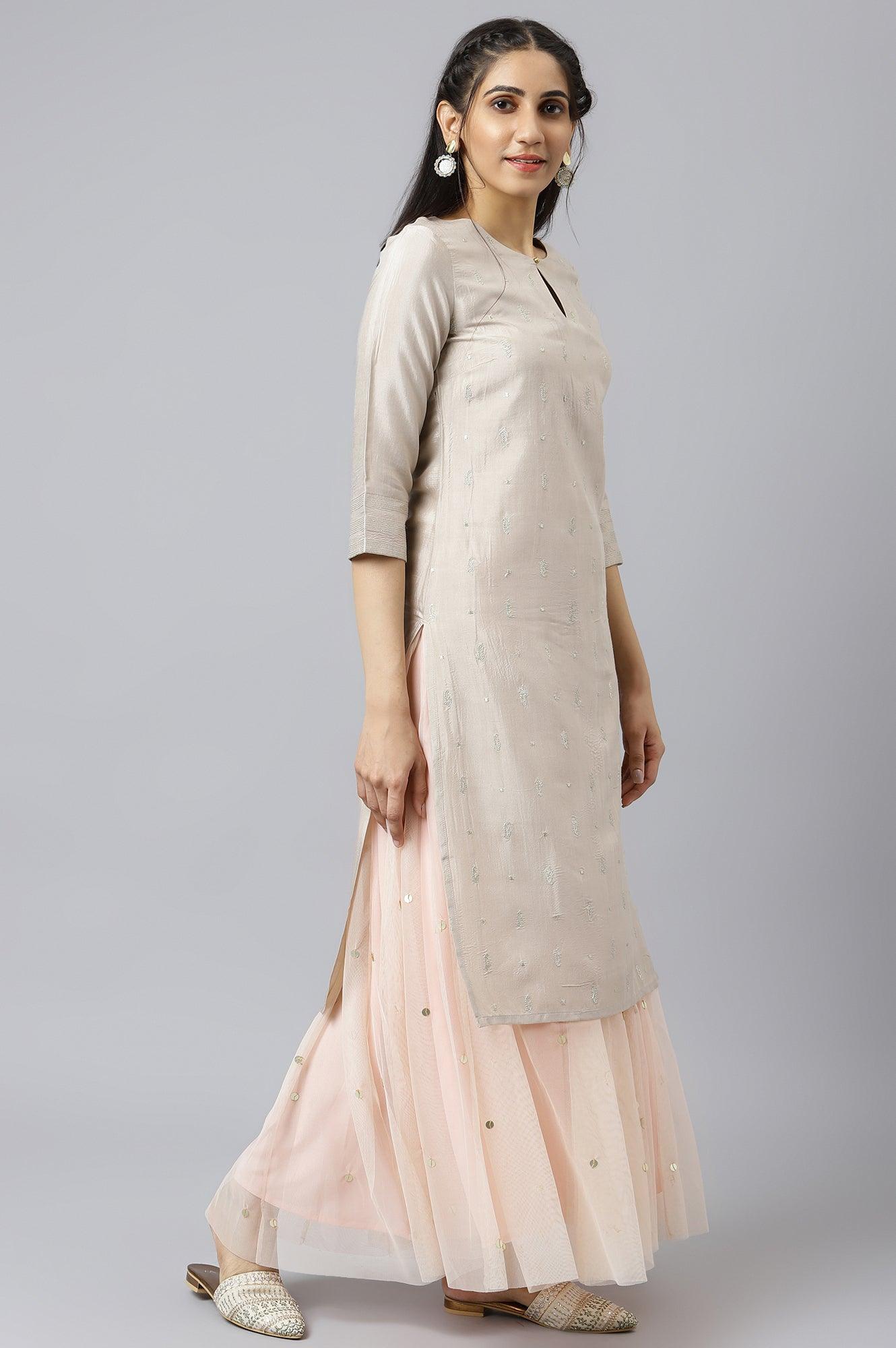 Grey Embroidered Festive Straight kurta - wforwoman