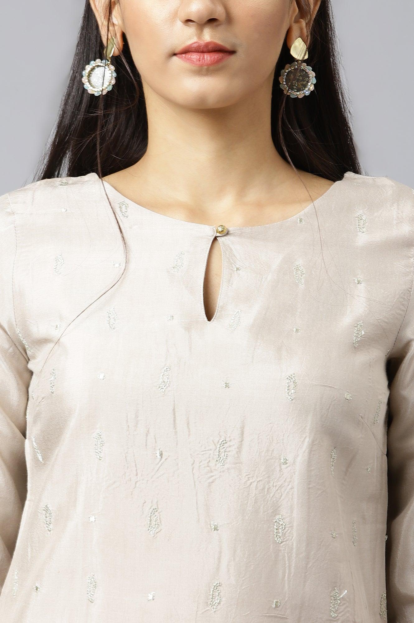 Grey Embroidered Festive Straight kurta - wforwoman