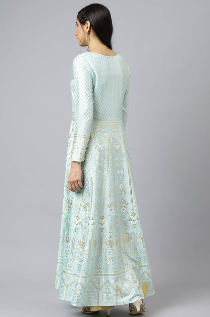 Blue Printed Festive Long Dress - wforwoman