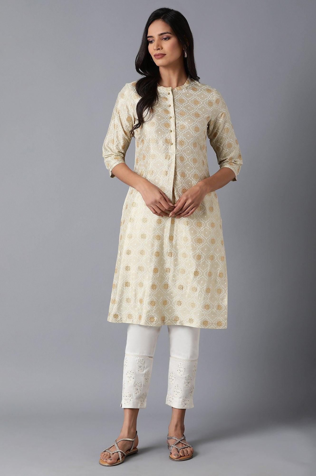 Beige Print kurta - wforwoman