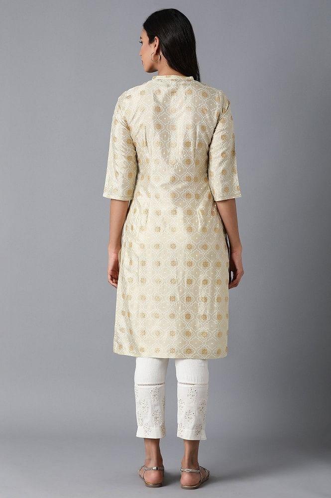 Beige Print kurta - wforwoman