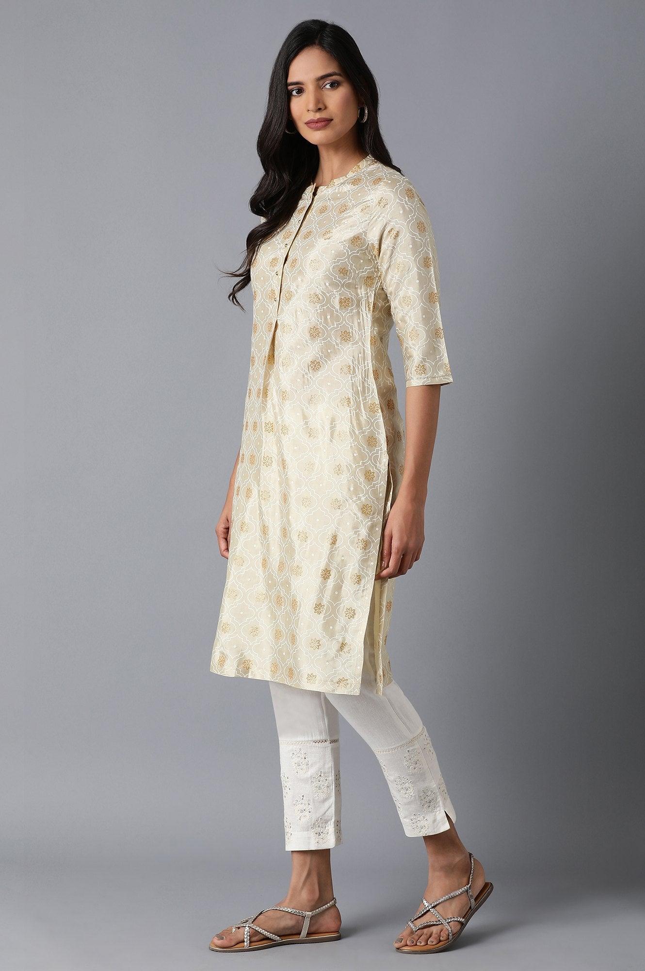 Beige Print kurta - wforwoman