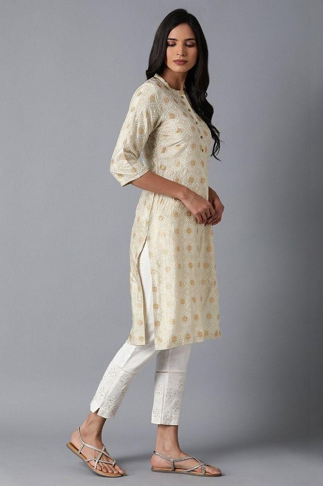 Beige Print kurta - wforwoman