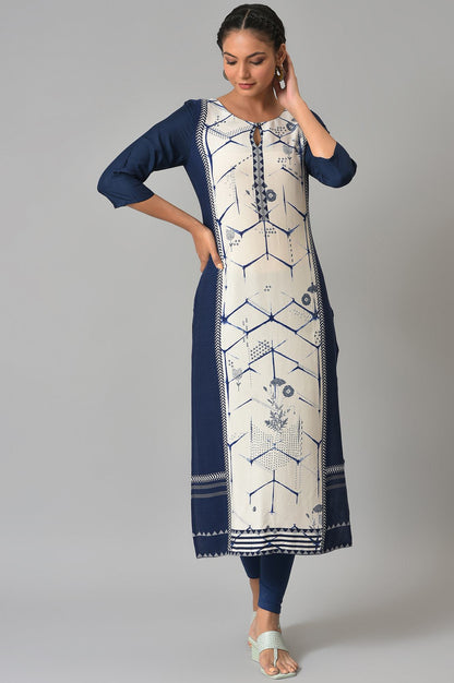 Blue And White Printed Straight kurta