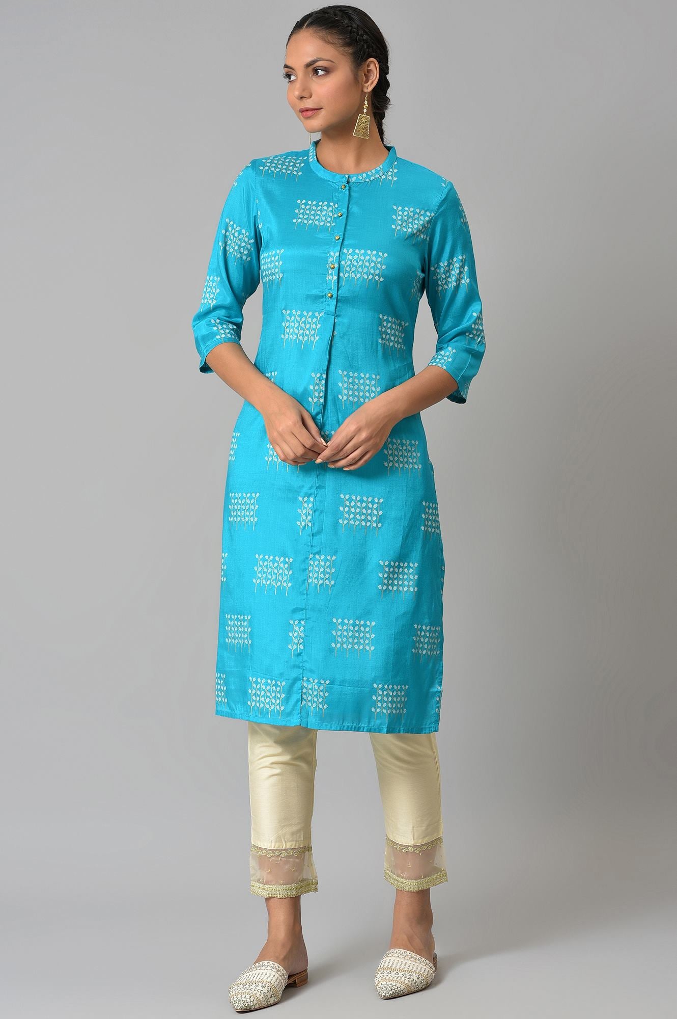 Turquoise Blue Printed kurta