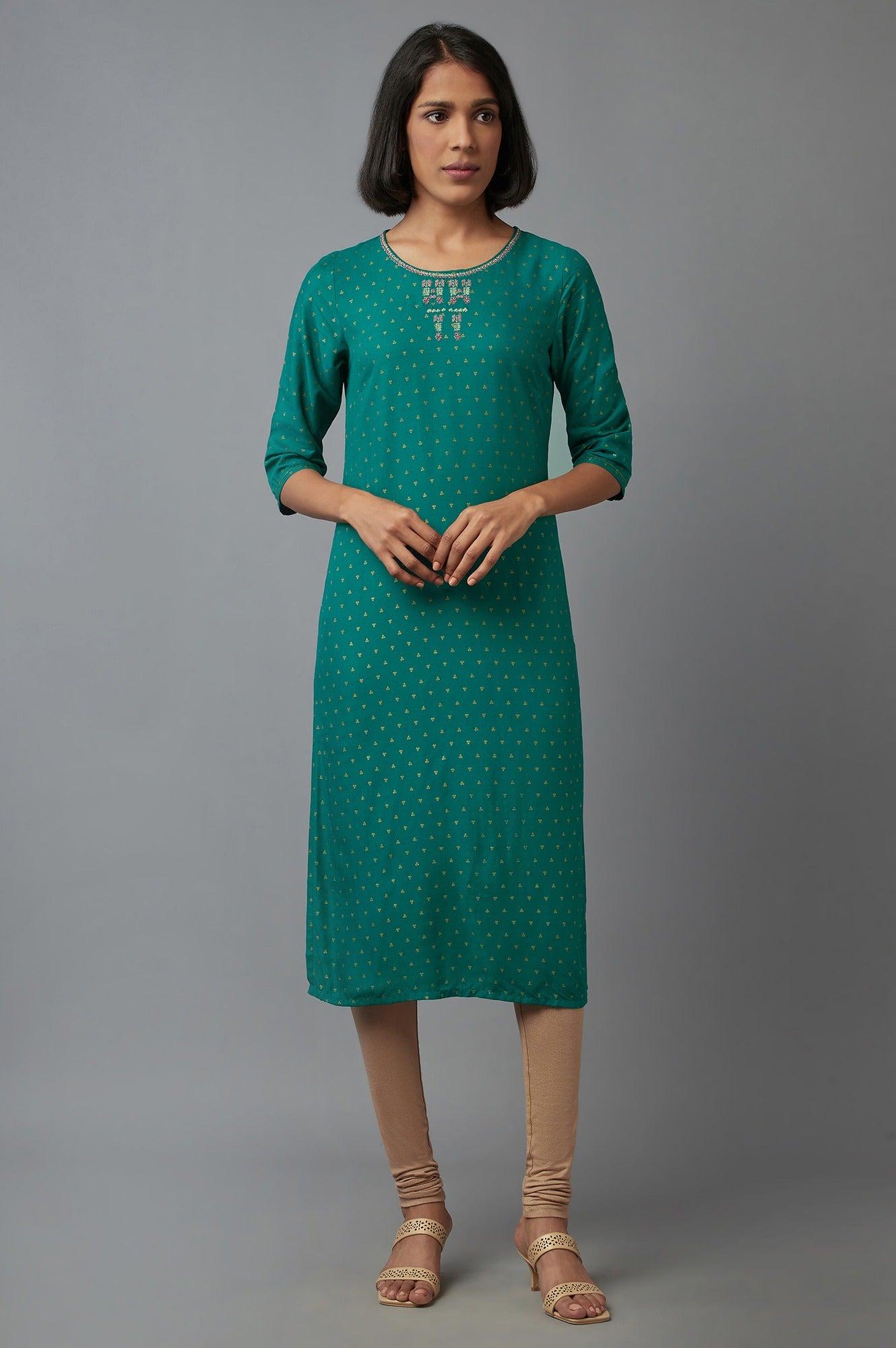 Green Printed Straight kurta