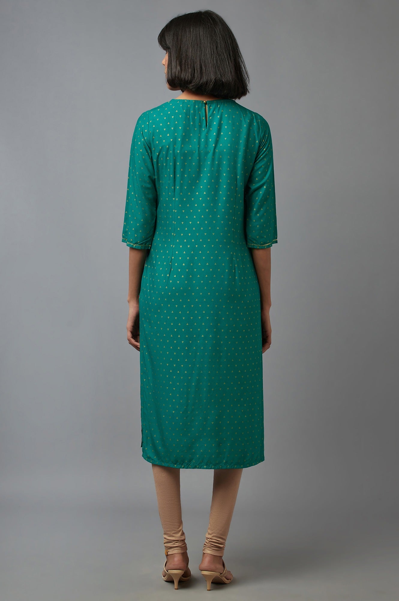 Green Printed Straight kurta