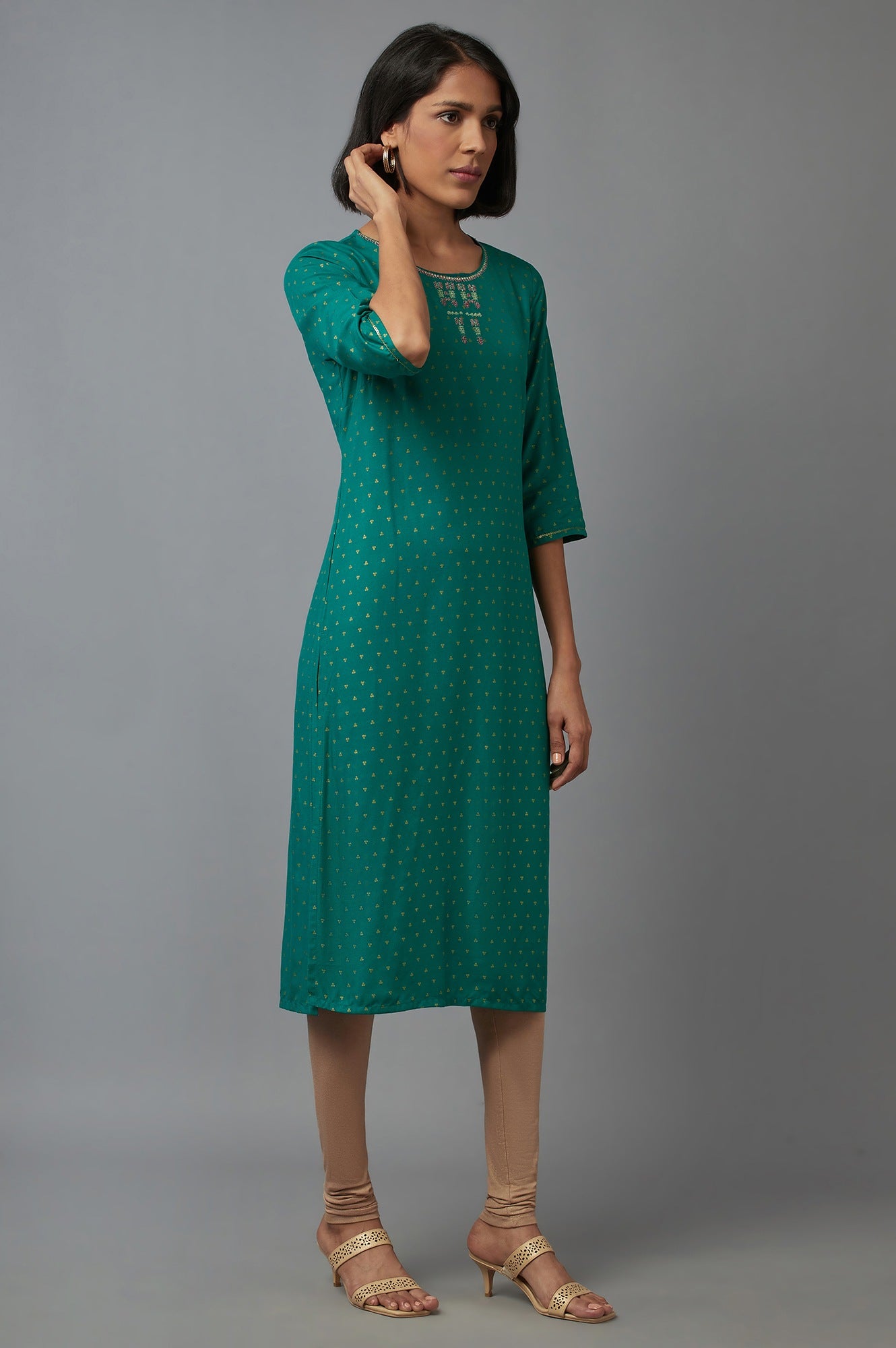 Green Printed Straight kurta