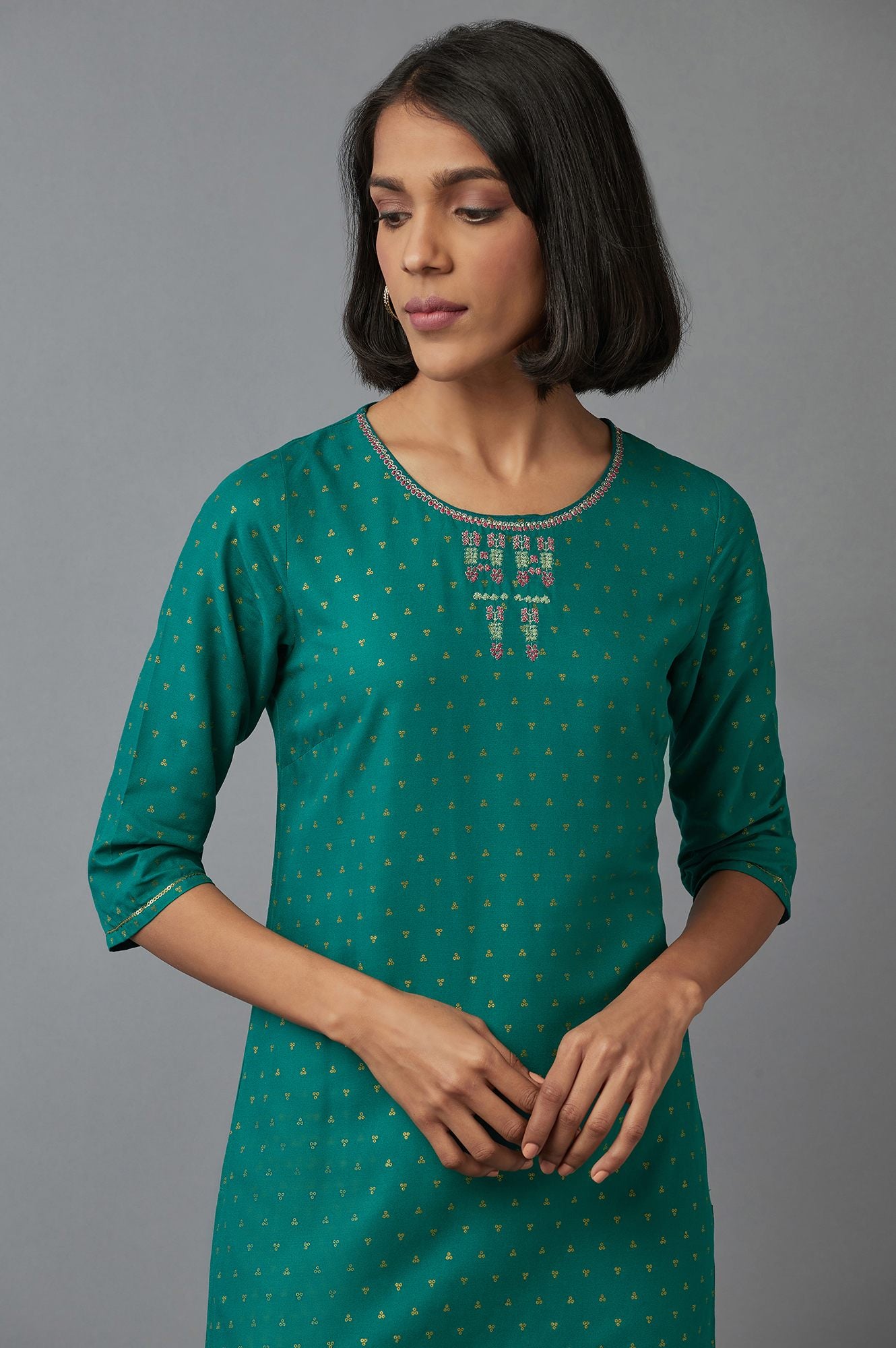 Green Printed Straight kurta