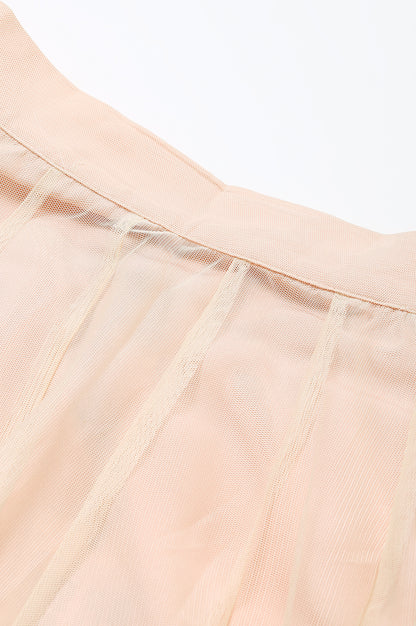 Blush Pink Mesh Flared Skirt