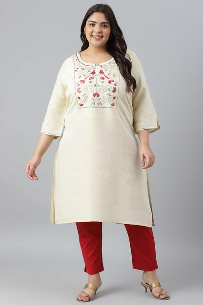 Off White Zari Embroidered Cotton Dobby Plus Size kurta - wforwoman
