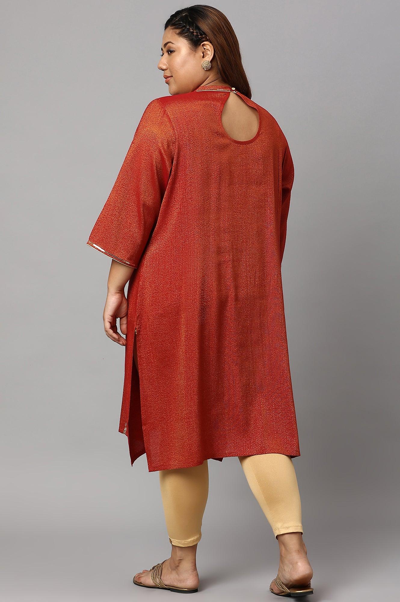 Red Dual Tone Zari Embroidered Plus Size kurta - wforwoman