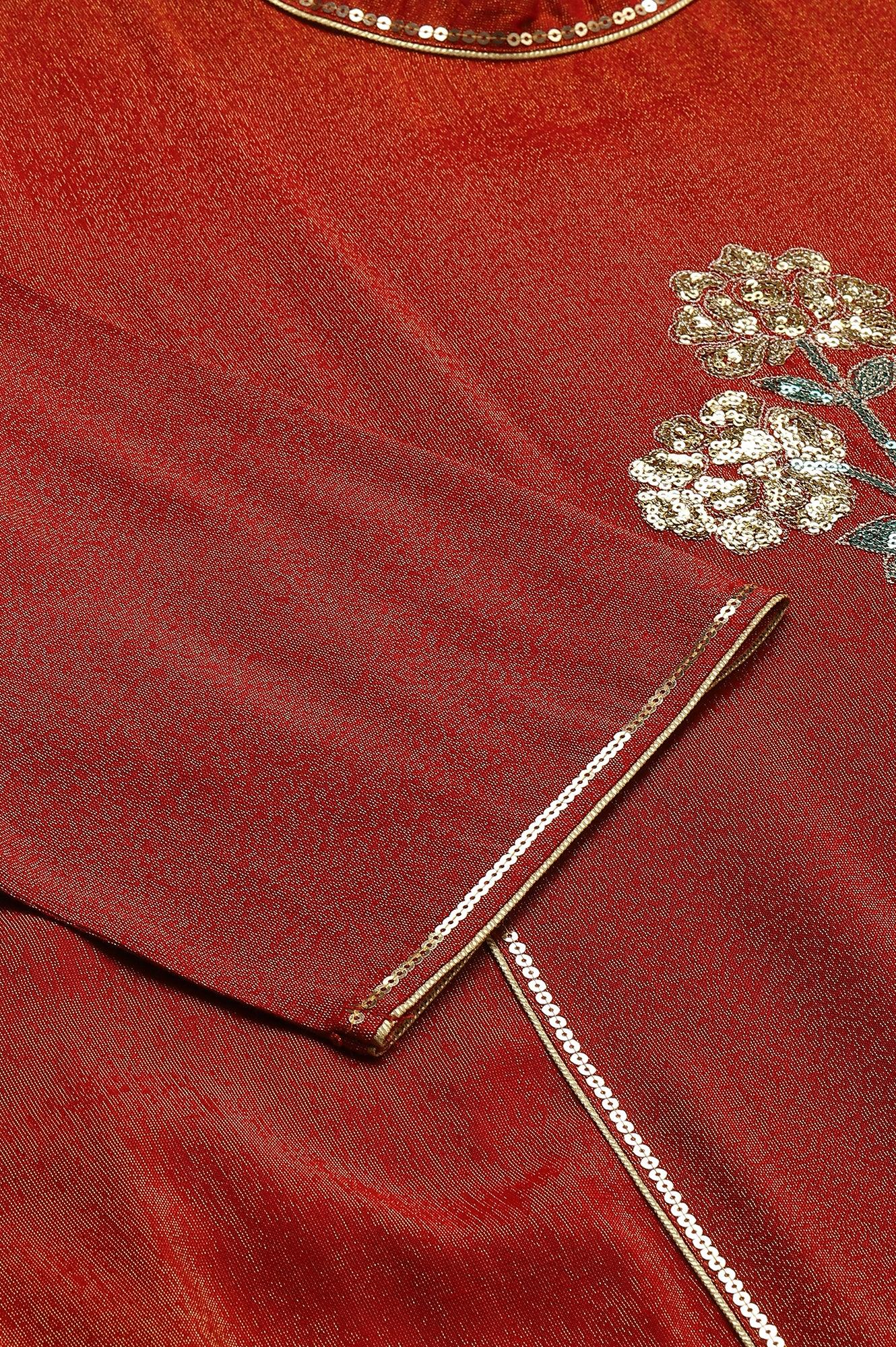 Red Dual Tone Zari Embroidered Plus Size kurta - wforwoman