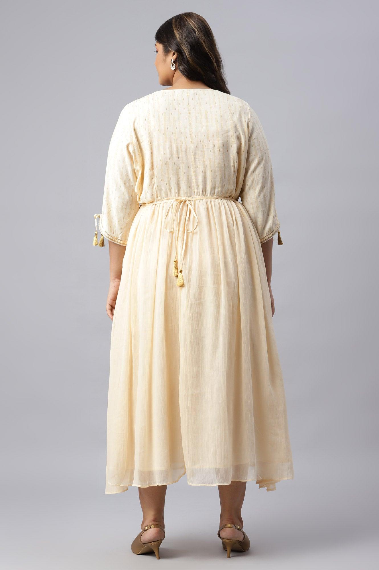Natural Chiffon Embellished Dress - wforwoman
