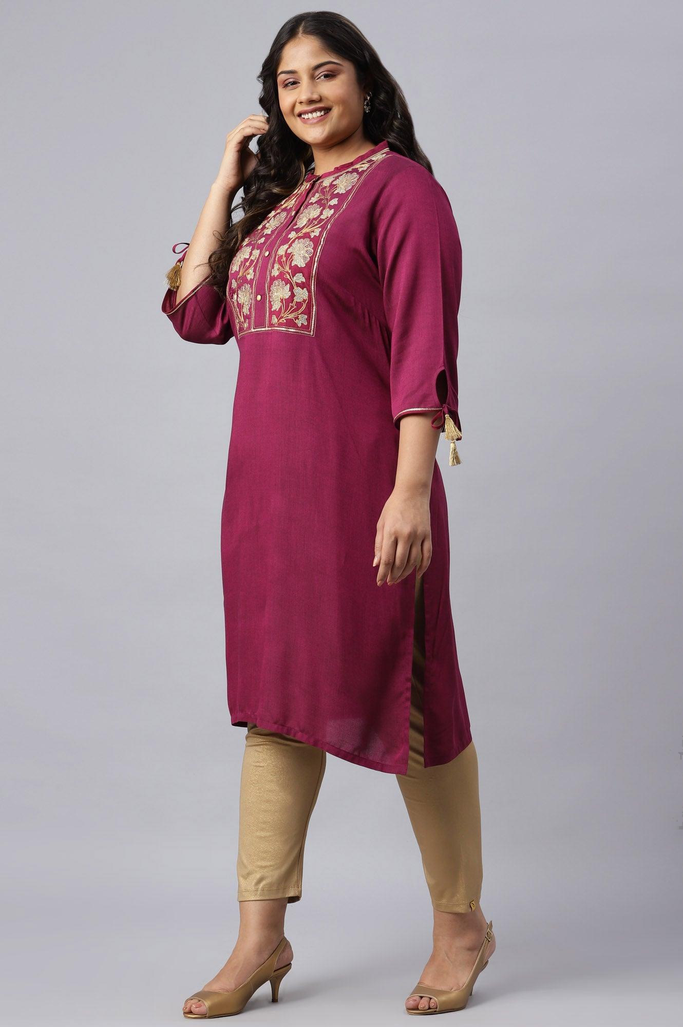 Pink Zari Embroidered and Sequin Plus Size kurta - wforwoman