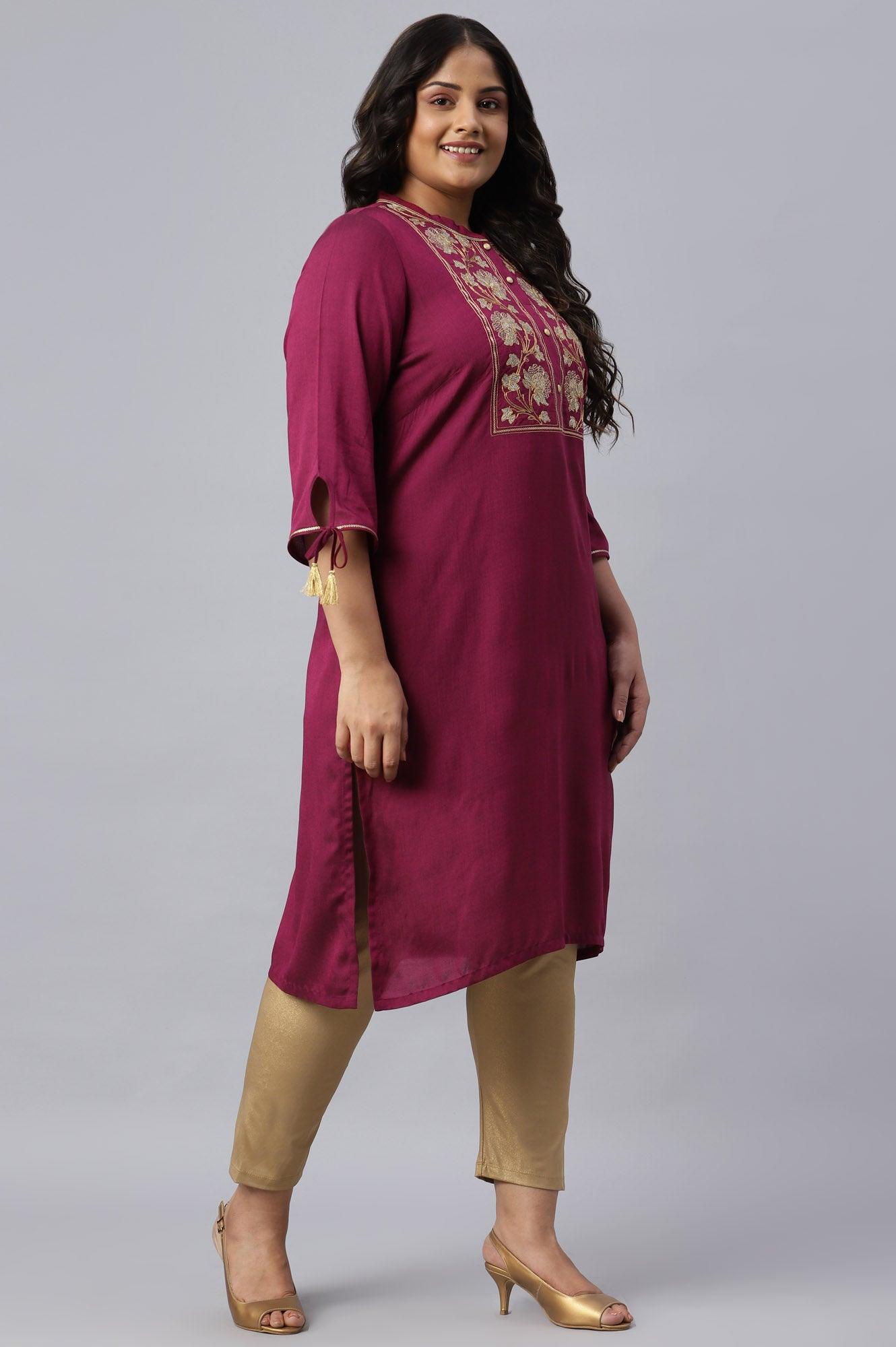 Pink Zari Embroidered and Sequin Plus Size kurta - wforwoman