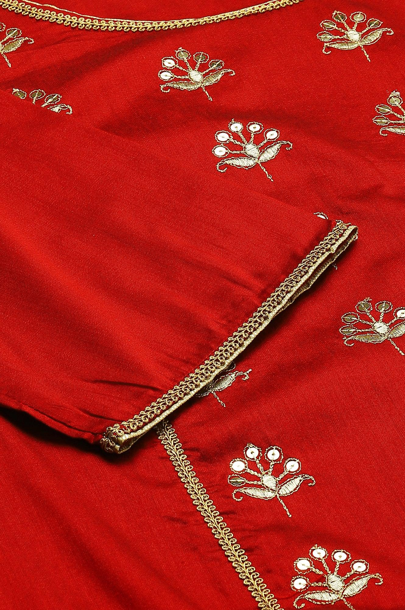 Red Zari Embroidered Plus Size LIVA kurta - wforwoman