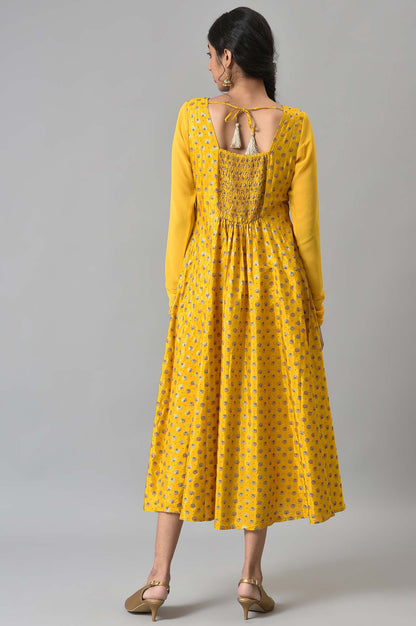 Yellow Zari Embroidered Dress with Pink Embroidered Dupatta