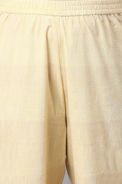 Plus Size Blue Textured Cotton kurta with Yellow Pants - wforwoman