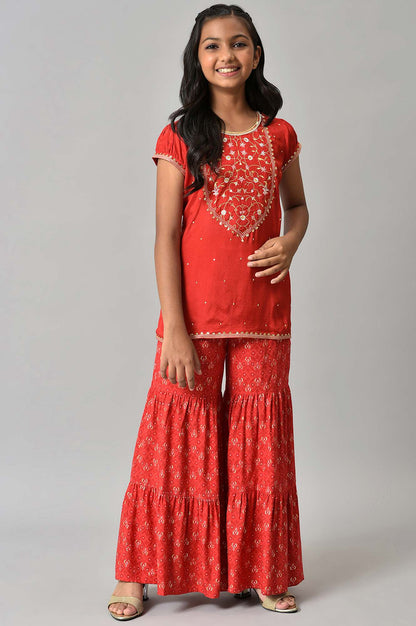 LIVA Girls Red Floral Printed Top and Sharara