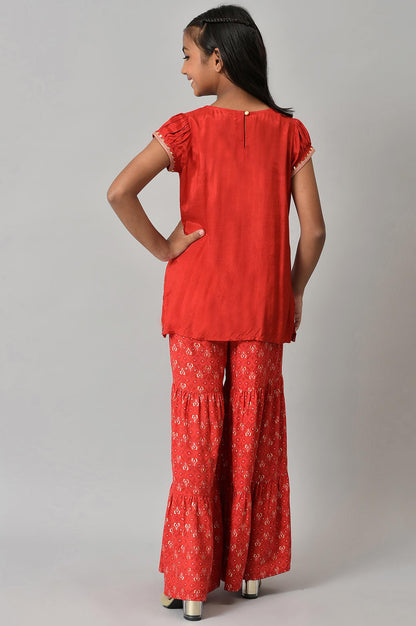 LIVA Girls Red Floral Printed Top and Sharara