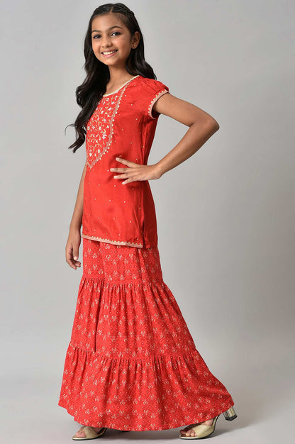 LIVA Girls Red Floral Printed Top and Sharara