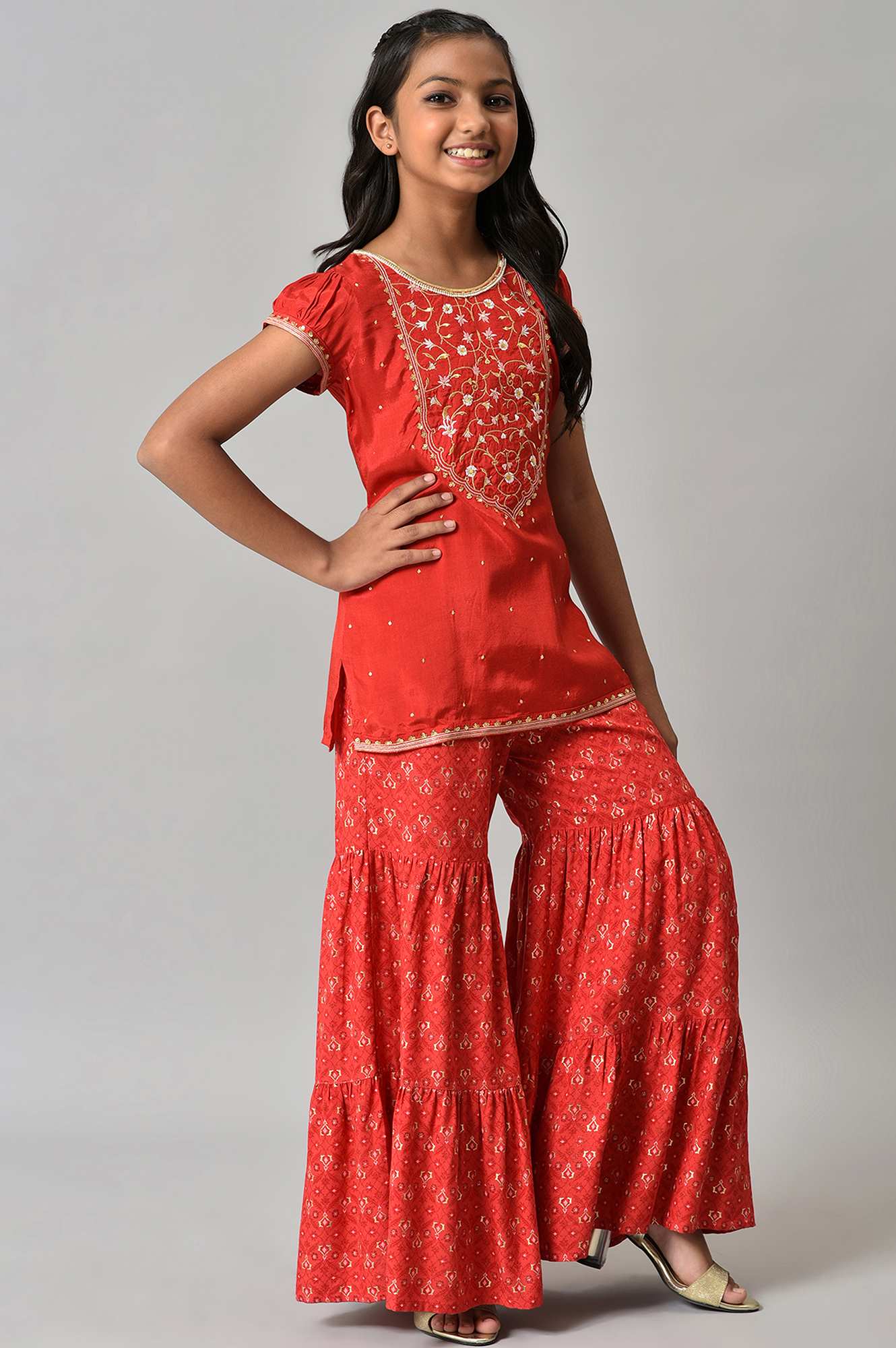 LIVA Girls Red Floral Printed Top and Sharara