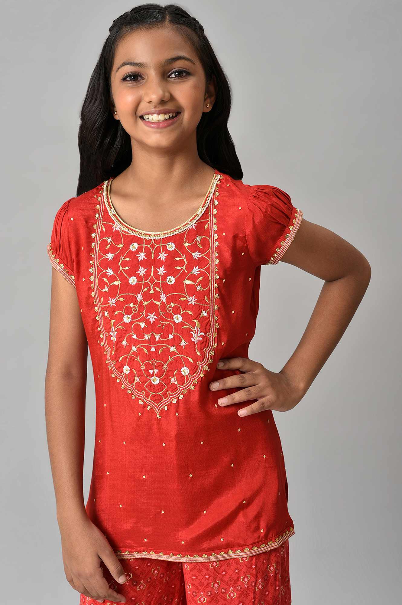 LIVA Girls Red Floral Printed Top and Sharara