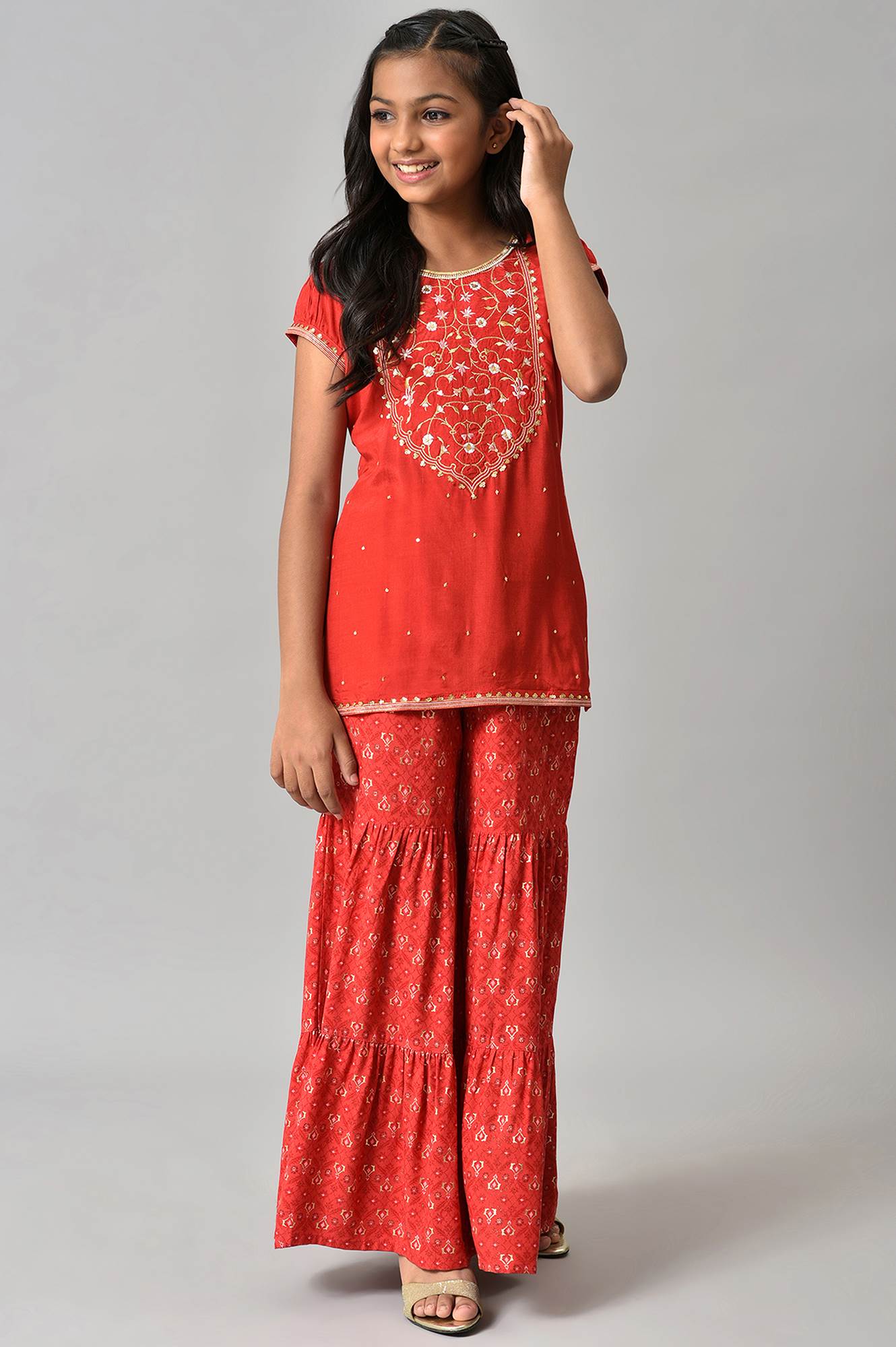 LIVA Girls Red Floral Printed Top and Sharara