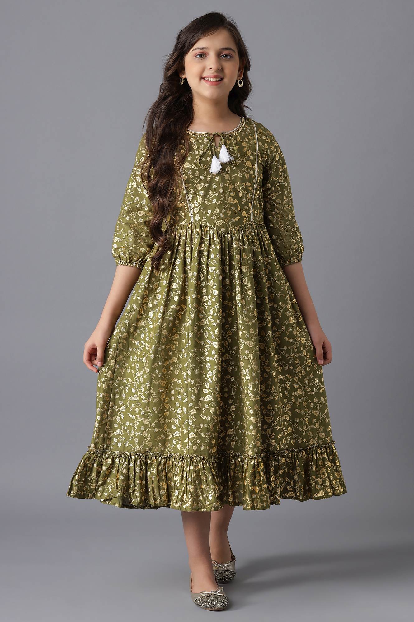 Green Cotton Girls Dress