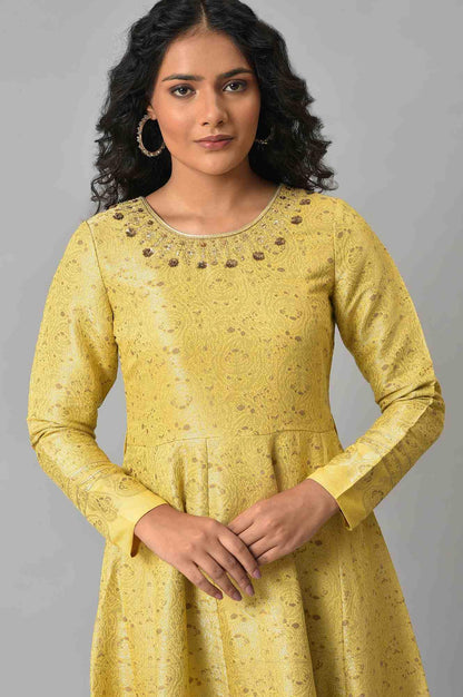 Yellow Paisley Printed Anarkali Indie Dress - wforwoman