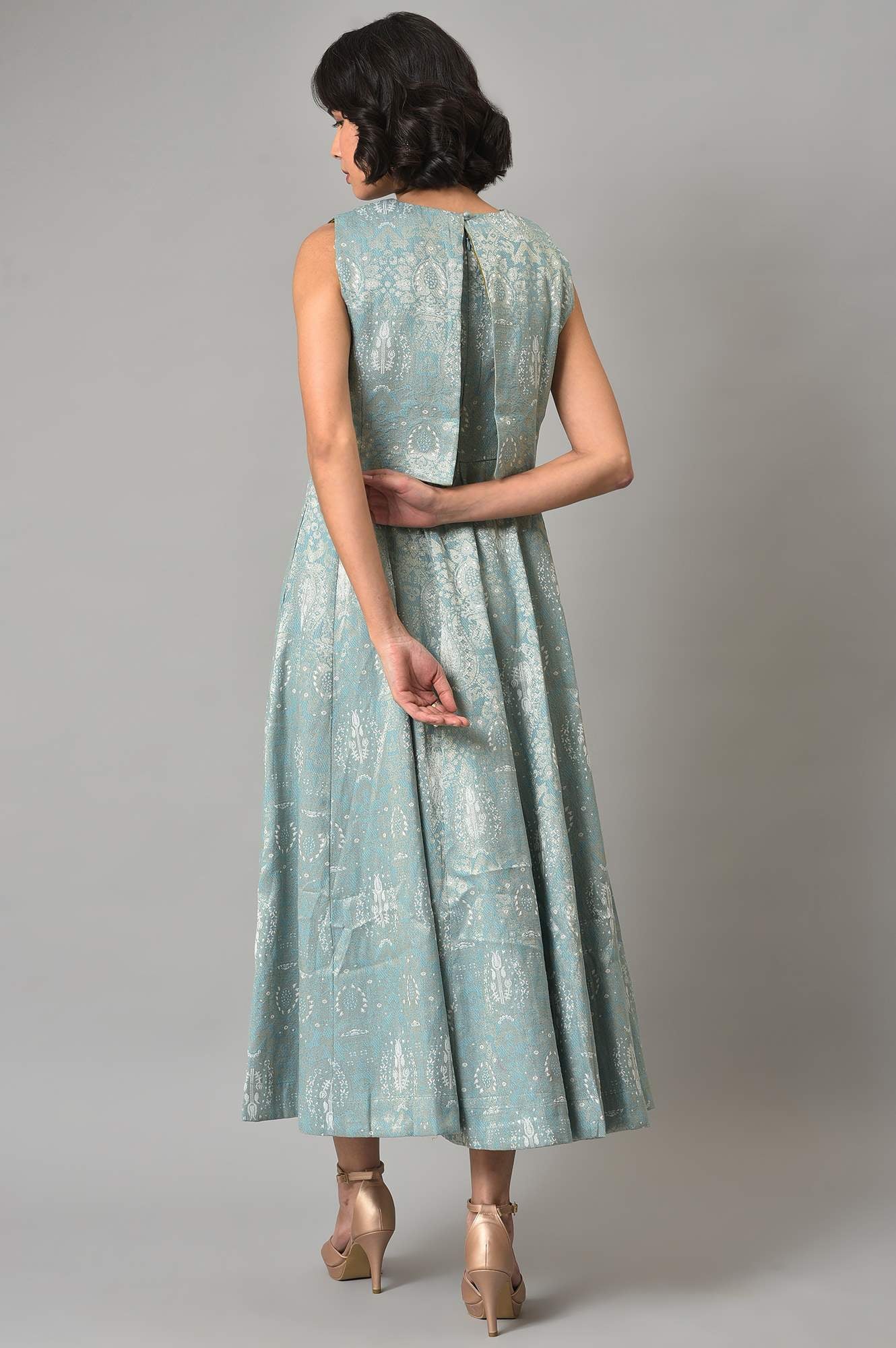 Light Blue Embroidered Cape Cocktail Dress