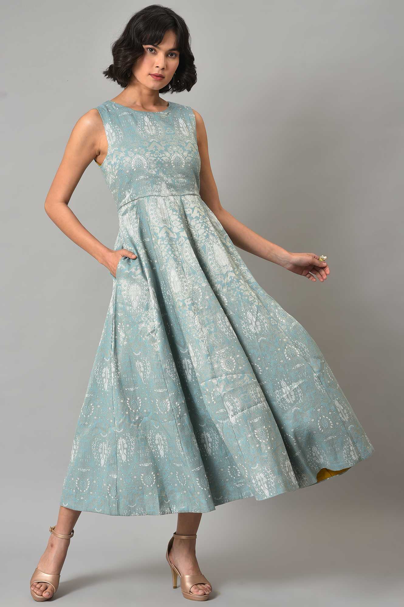 Light Blue Embroidered Cape Cocktail Dress