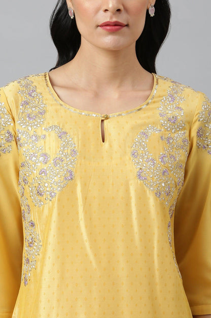 Yellow Dori Embroidered kurta With Ecru Sharara And Dupatta Set - wforwoman