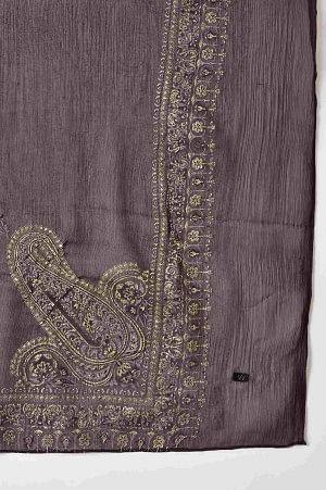 Peach Embroidered kurta With Purple Parallel Pants And Dupatta - wforwoman