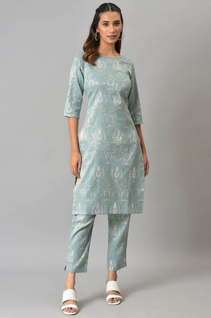 Light Blue Jacquard kurta And Pants Co-Ord Set