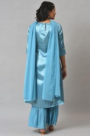 Blue Embellished Mashroo Silk kurta With Garara And Dupatta - wforwoman