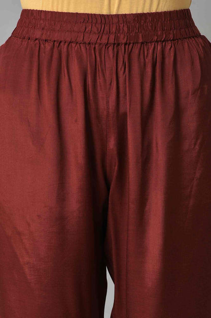 Dark Red Embroidered kurta, Pants And Organza Dupatta