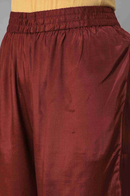Dark Red Embroidered Kurta, Pants And Organza Dupatta